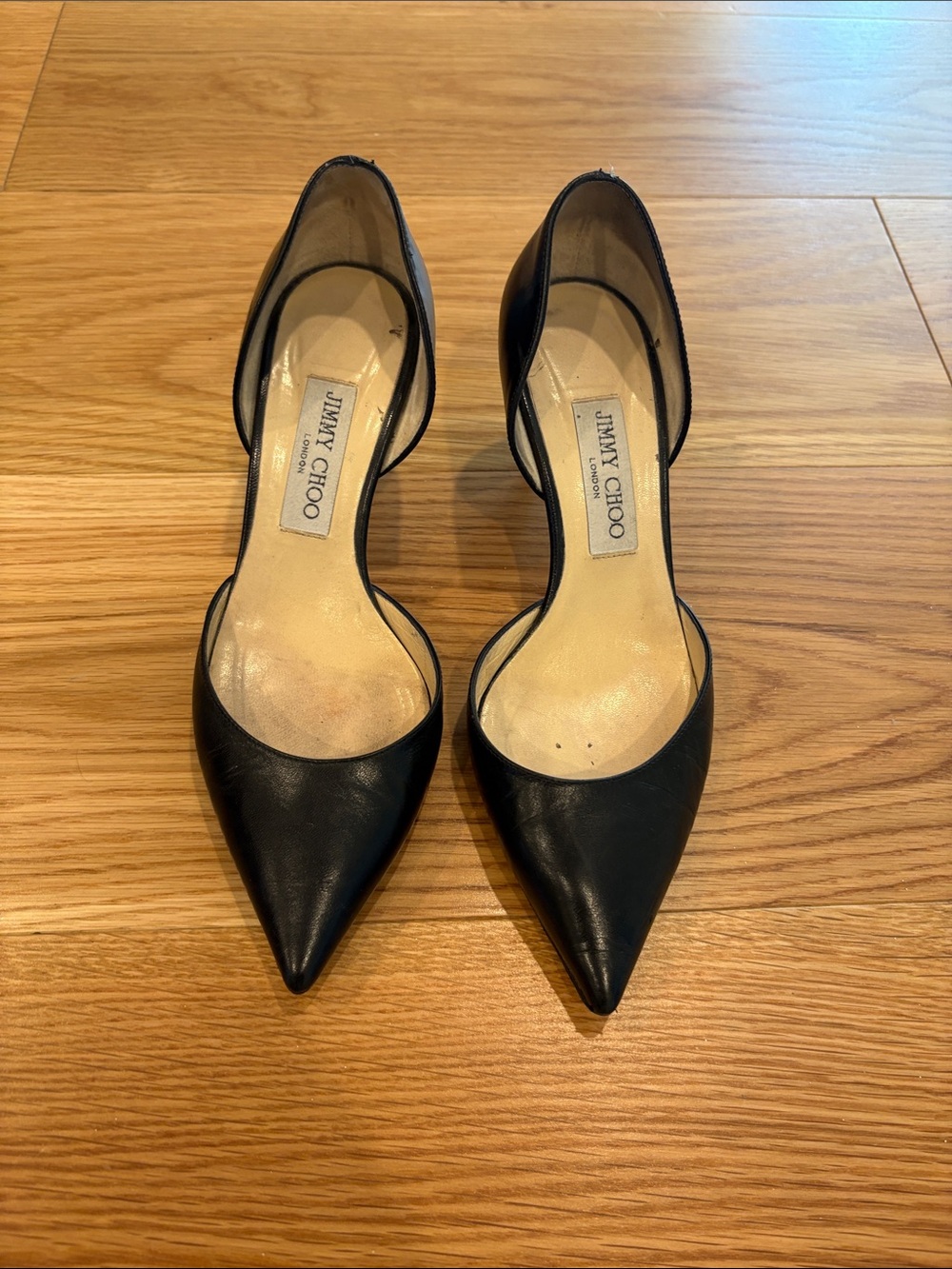 Jimmy Choo Black Pointed-Toe D'Orsay Leather Heels